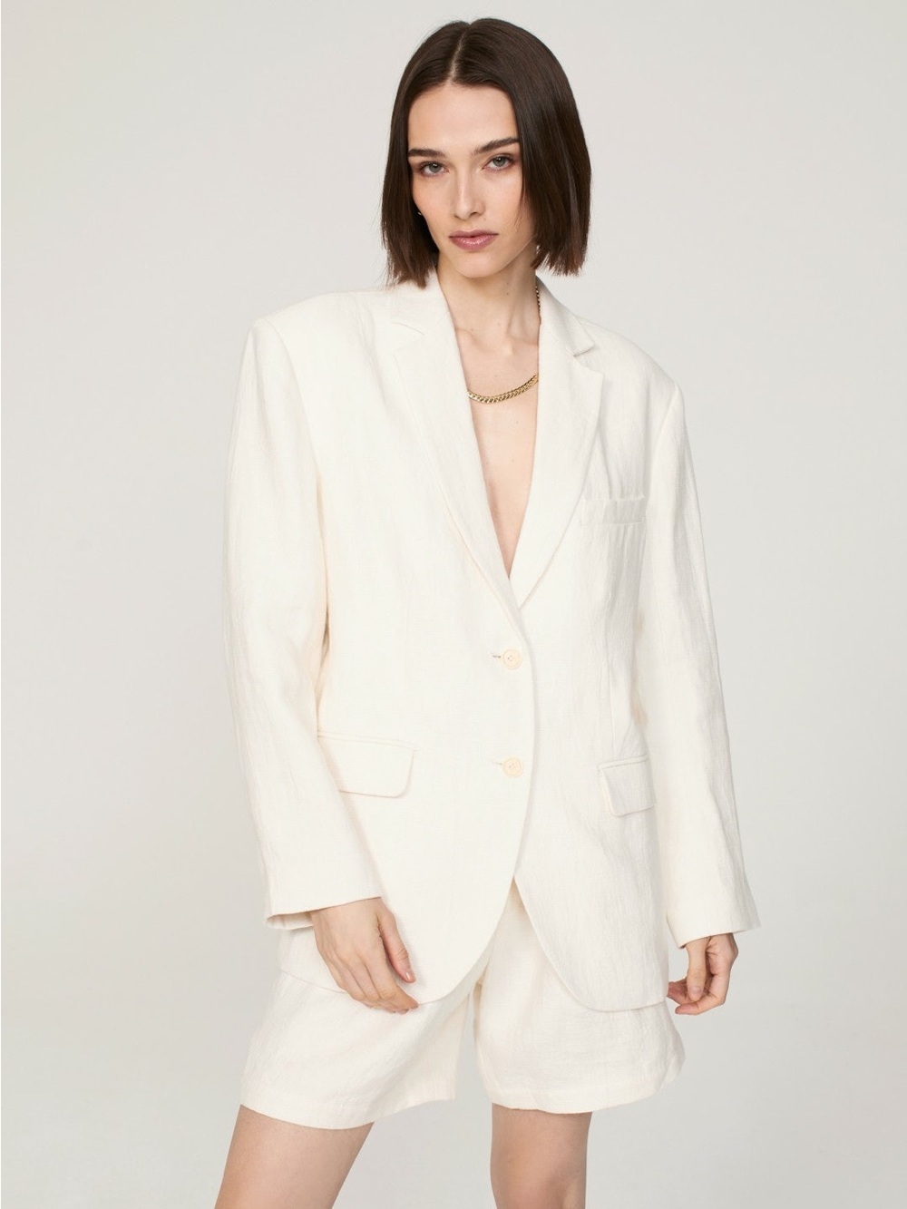 Anine Bing Quinn Linen Blazer in Eggshell